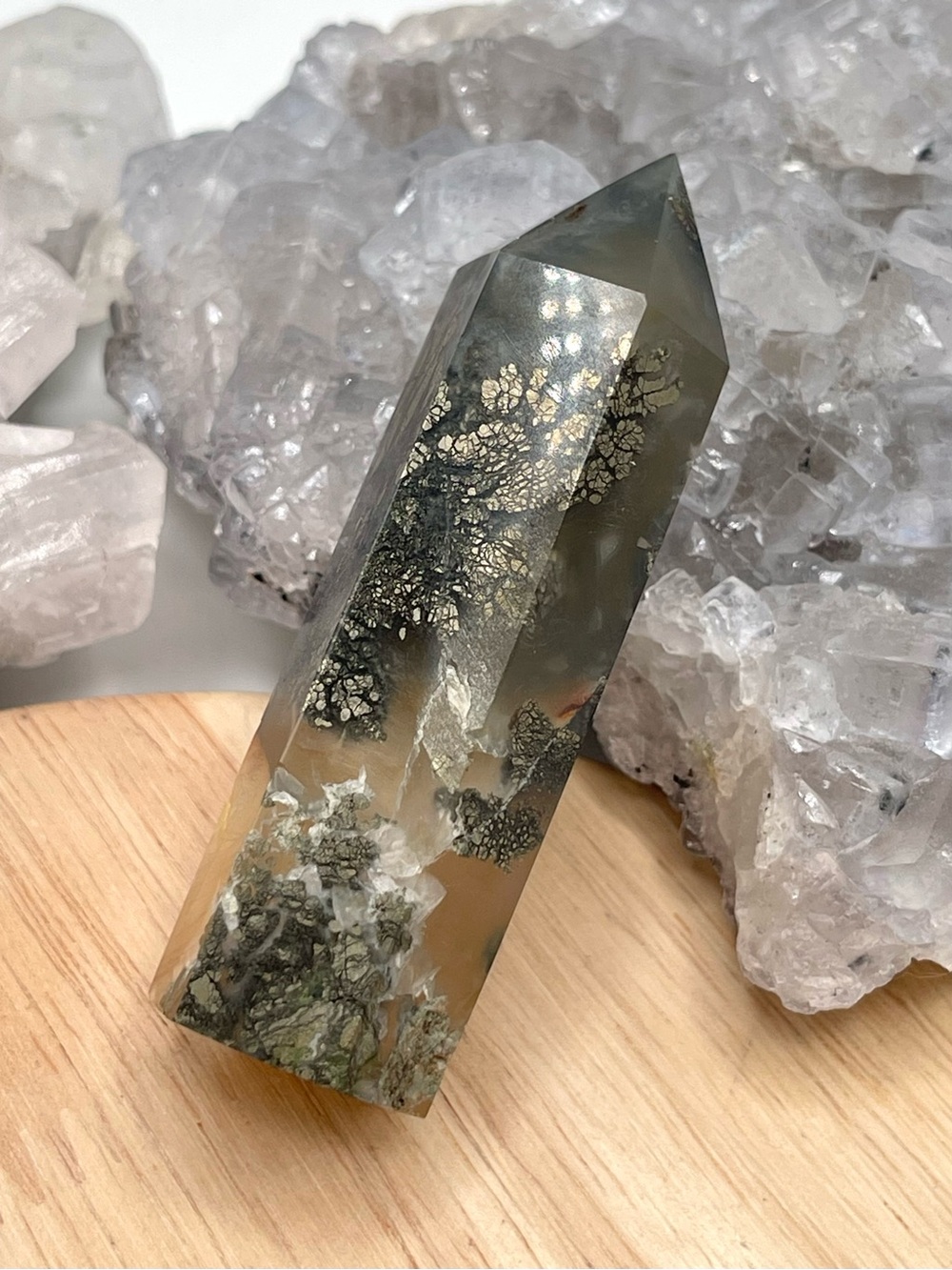 🌑Pyrite in Agate Polished Crystal Tower Point🌑 - Picture 3 of 4